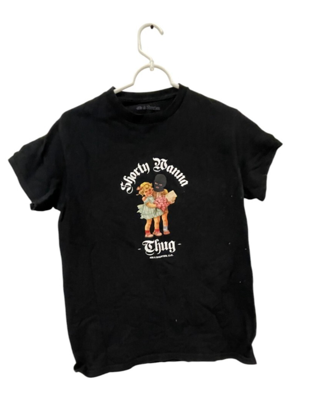 40s & Shorties T Shirt Mens Small Black Shorty Wanna Thug With Mask And Flowers